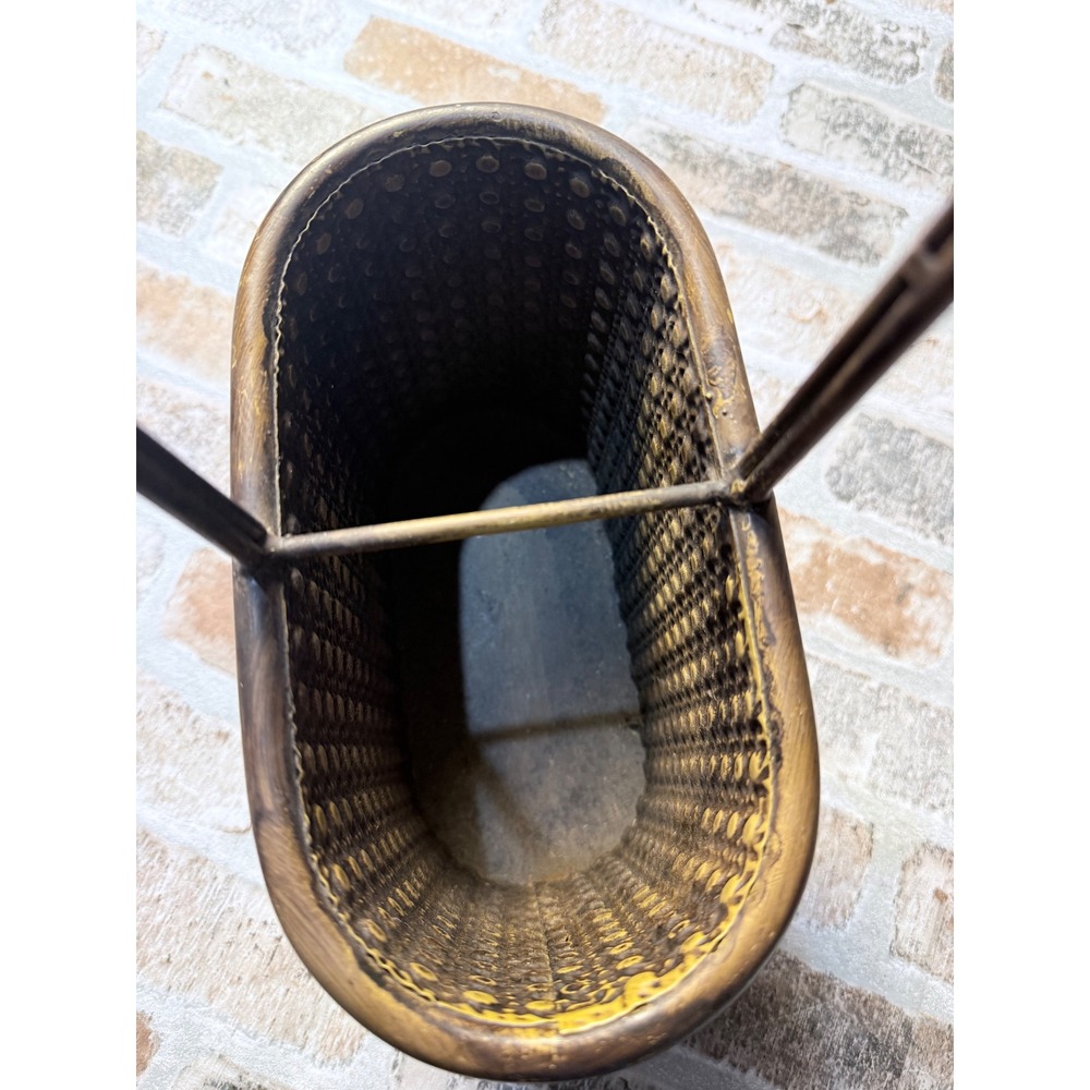 Vintage Bronze Metal Basket with Handle - Picture 3 of 4